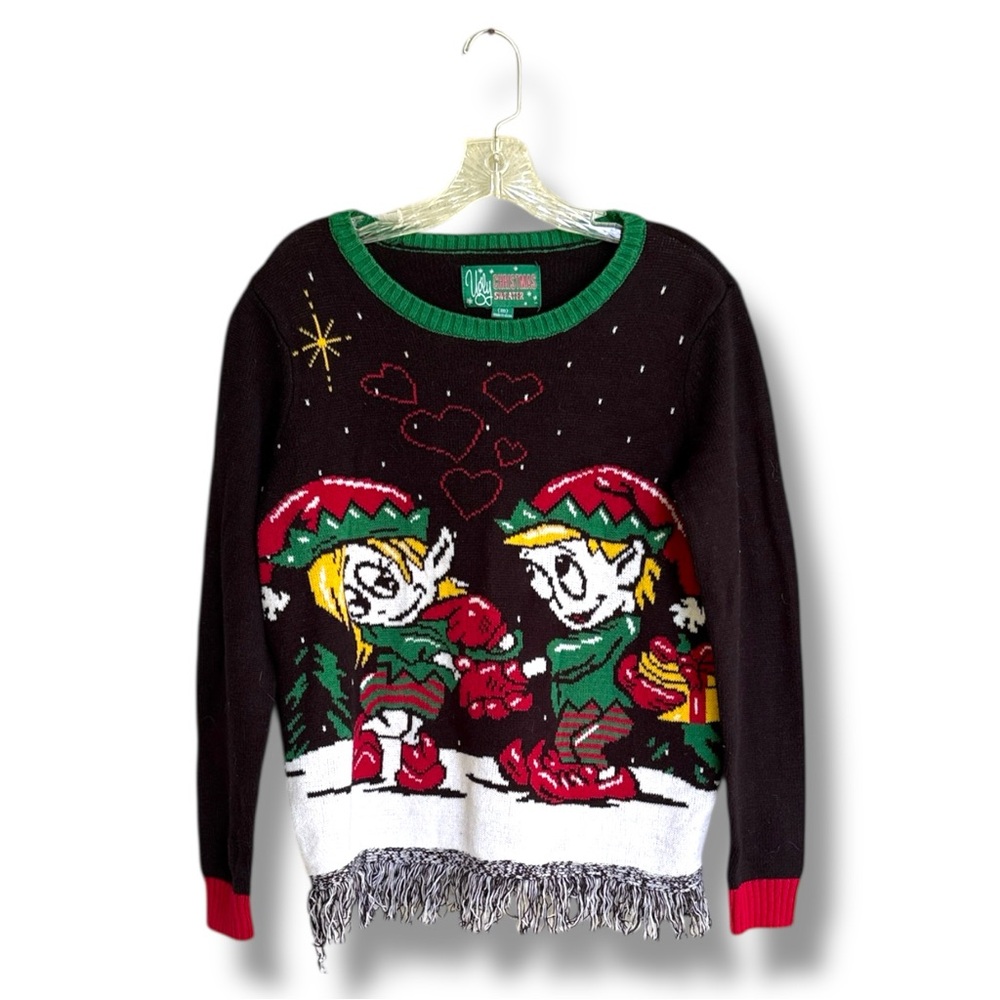 Elves in Love Ugly Christmas Sweater Crewneck Pullover Size Medium